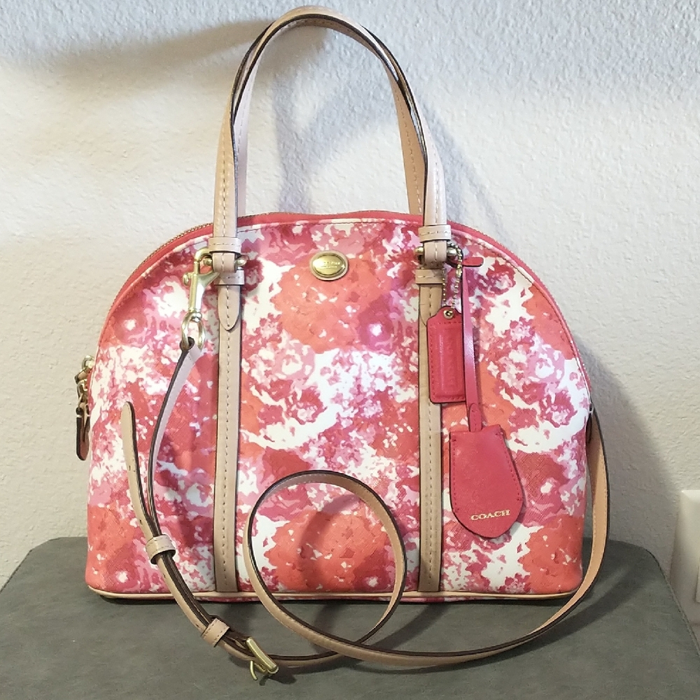 Coach Pink and Tan Floral Satchel